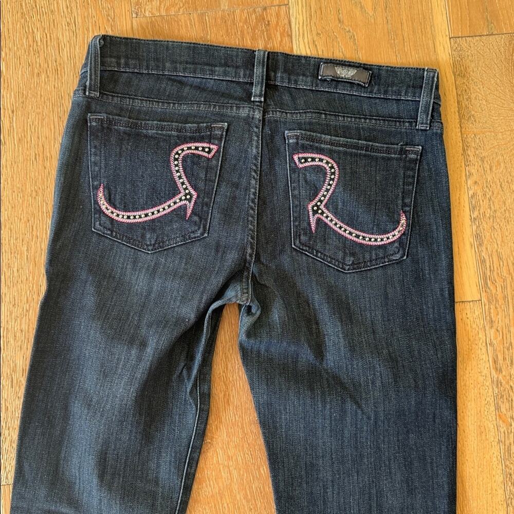 Rock & Republic Y2K Bootcut Jeans Dark Wash Embellished Pockets Size 29
